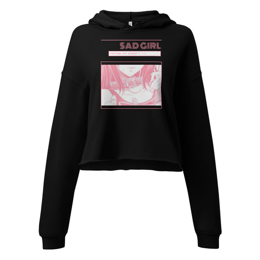 Ladies Sad Girl Crop Top Hoodie